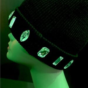 Elegant Black Beanie with Crystal Accents